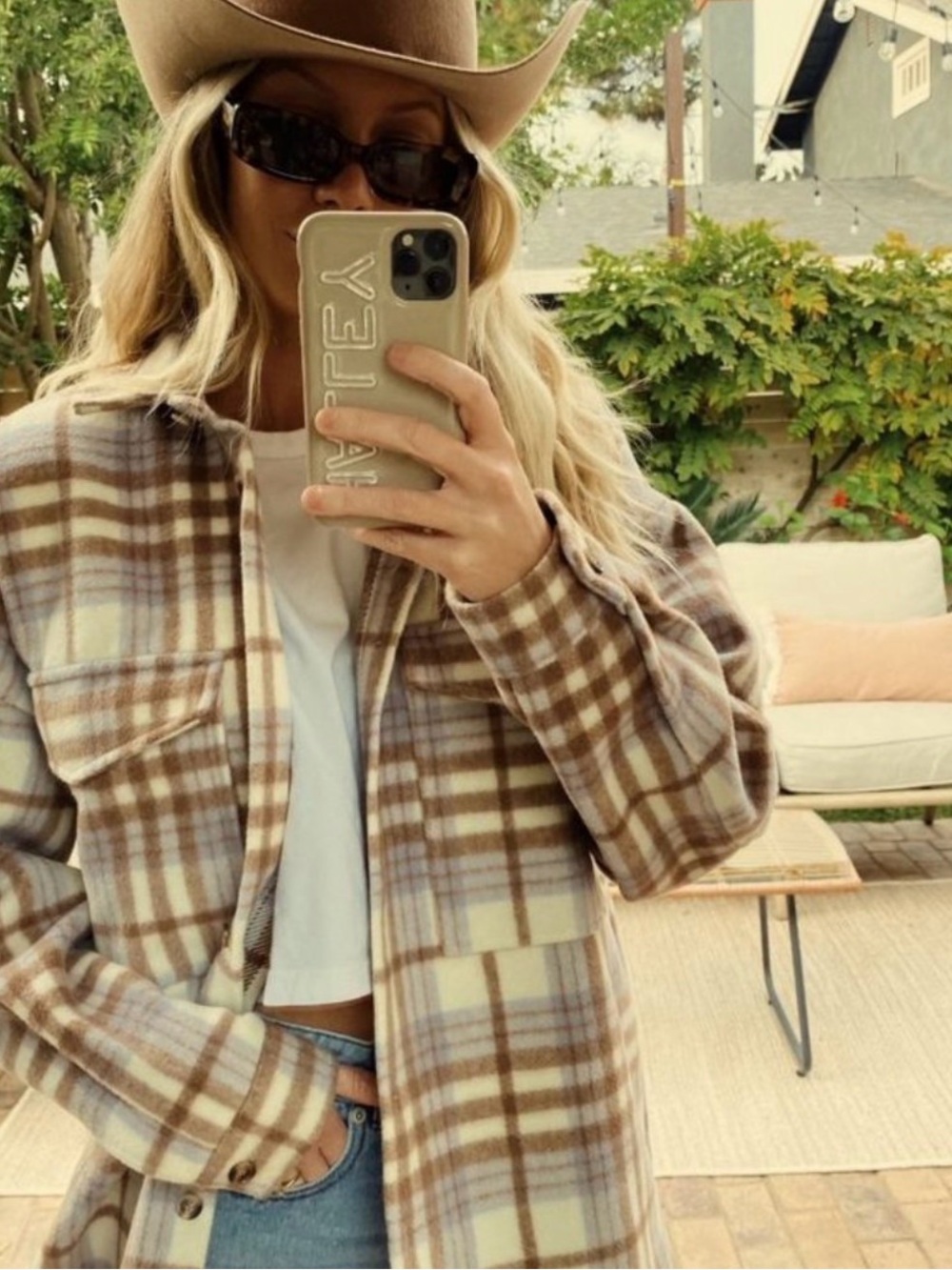 12th Tribe Plaid Utility Shacket in Cream, Brown & Lavender